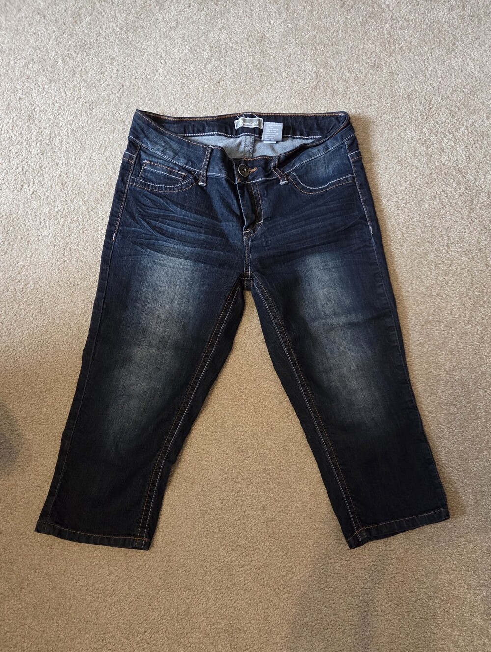 SoundGirl Low Rise Capri Jeans Dark Blue Juniors Size 7 Skinny Y2K